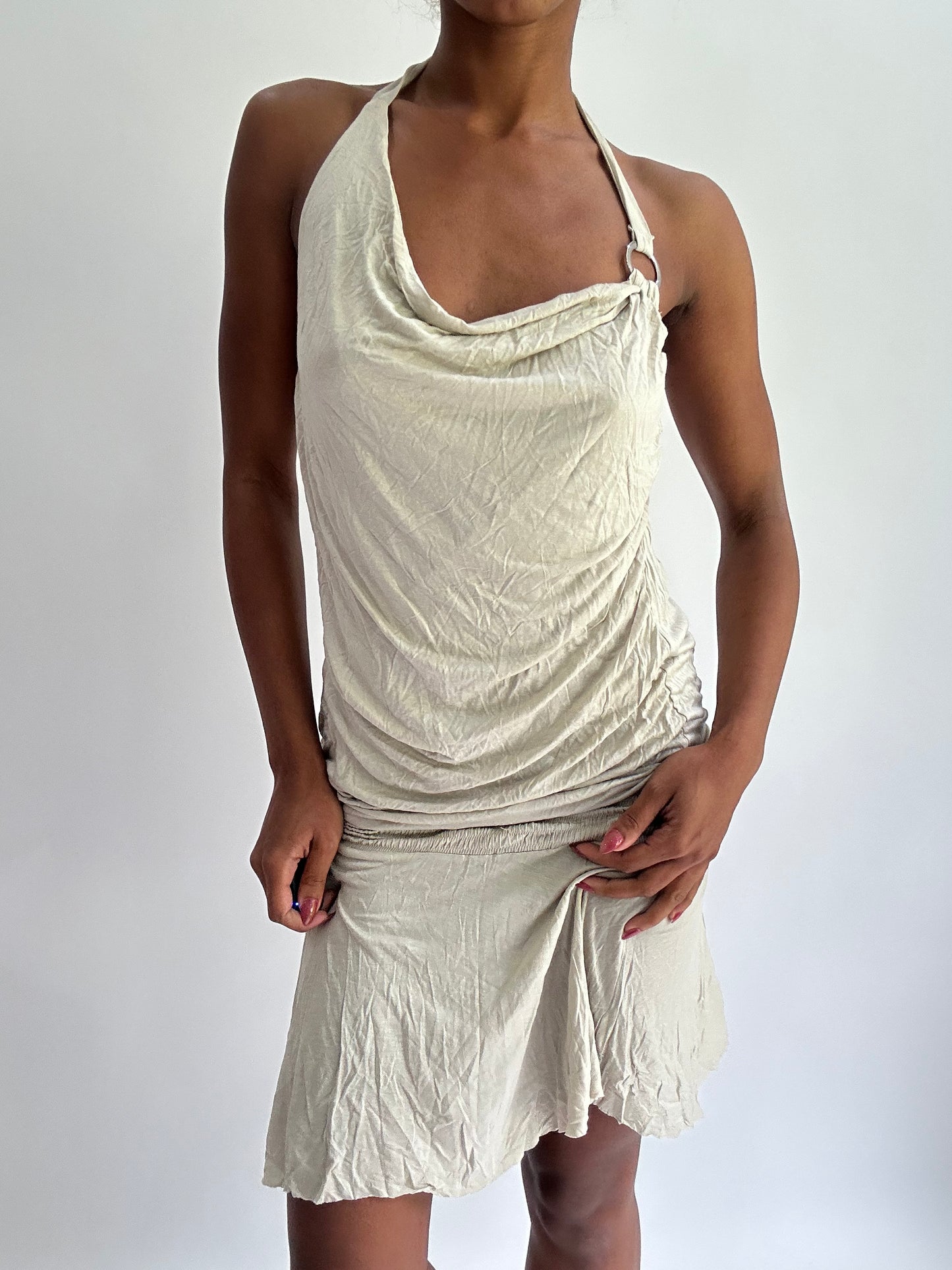 olivia rodrigo drop | small/medium beige draped midi dress
