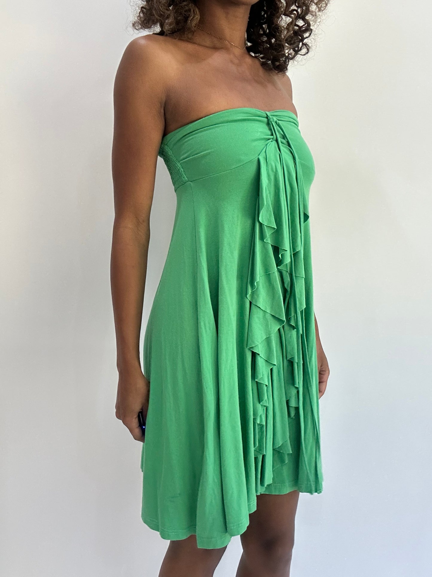beach drop | small green ruffle bandeau mini dress