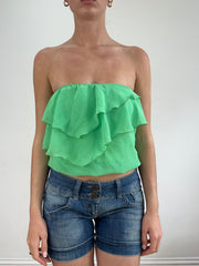 💻‼️ green mesh frilly bandeau top