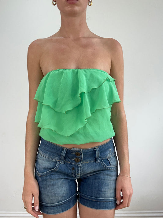 💻‼️ green mesh frilly bandeau top