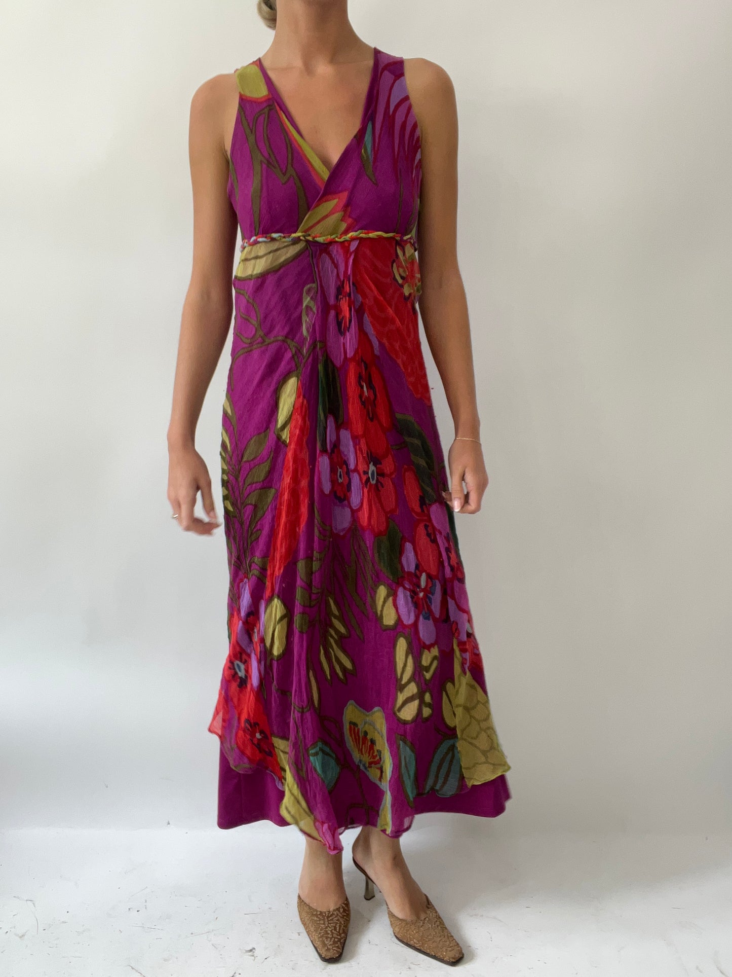 💚 GIRLS TRIP DROP | size 14 purple sheer maxi dress with floral pattern