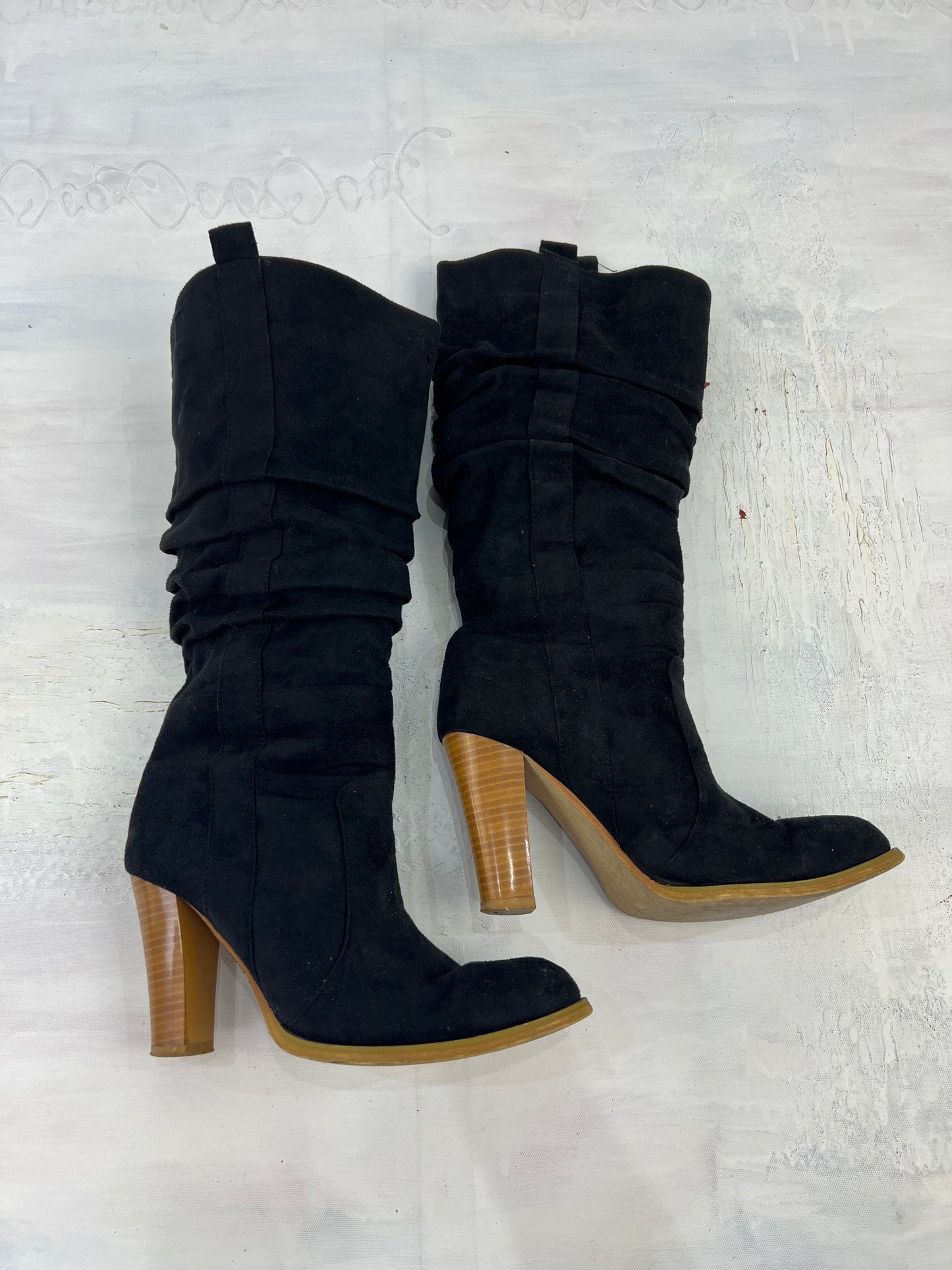 ⭐️ BEST PICKS | uk 7 black faux suede ruched boots