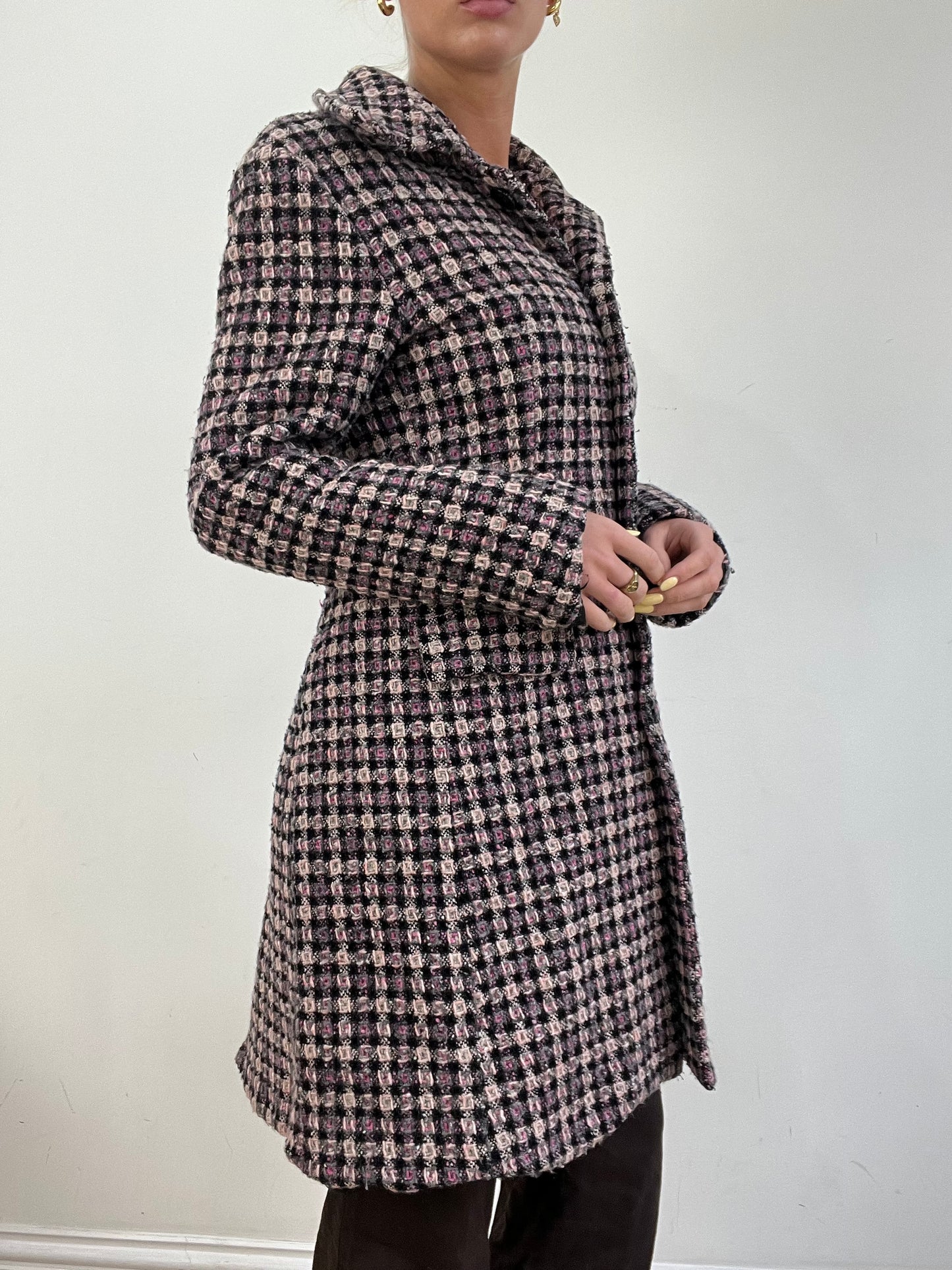vintage edit eleven | medium pink and black checkered pea coat