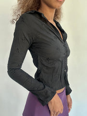 ‼️ | small black button up embroidered long sleeve top