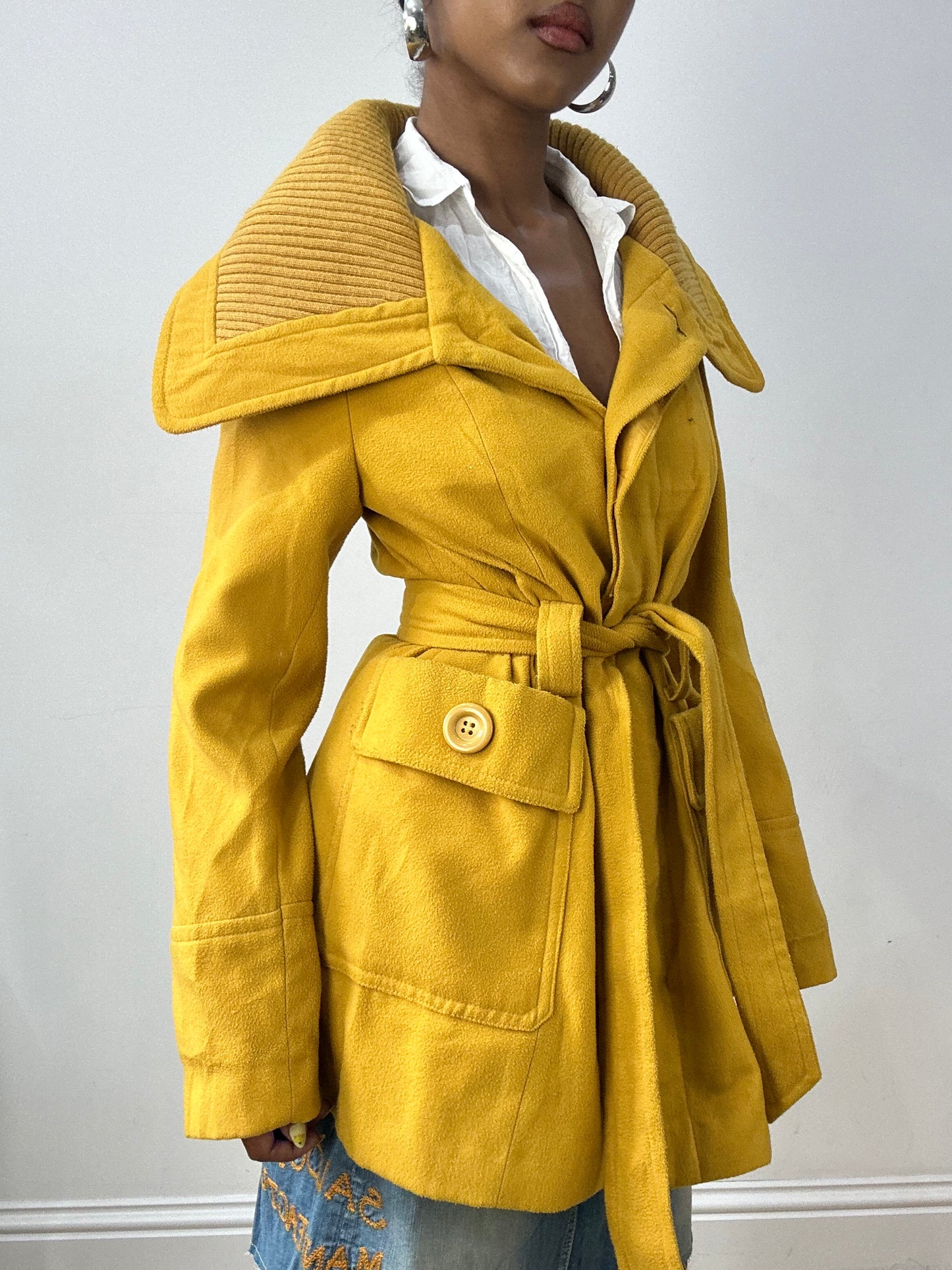 vintage edit thirty-two | small yellow belted trench coat with oversized collar
