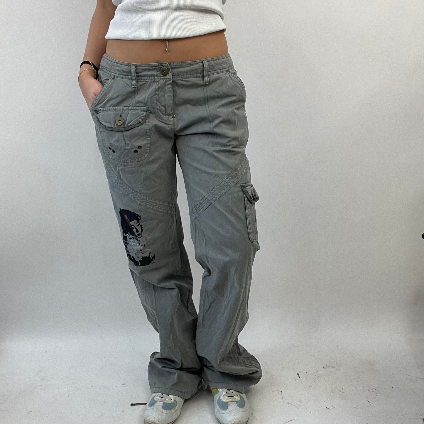 FUTURECORE DROP | small grey cargo trousers with graphic patches
