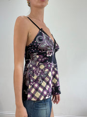BEST PICKS | small black and purple checkered and paisley print cami