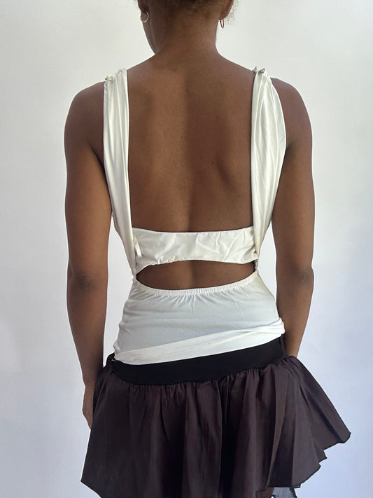 ‼️olivia rodrigo drop | small white draped open back cami top