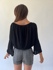 back to school drop | medium black sheer off the shoulder top