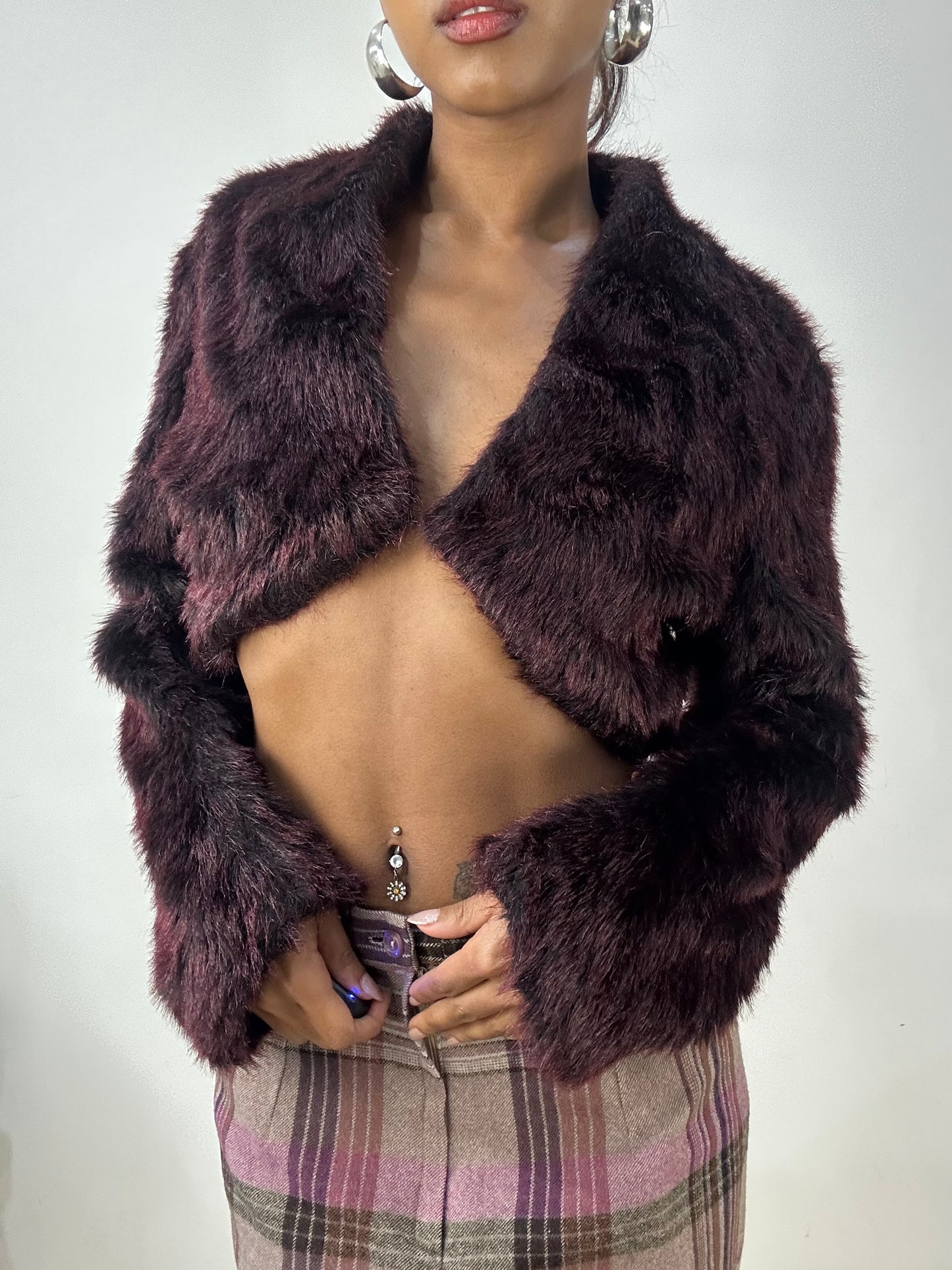 vintage edit: halloween | small burgundy faux fur cropped jacket