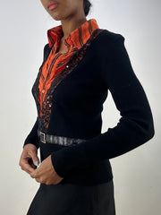 vintage edit: office siren | Pequeno botão preto e laranja para cima vestido feminino