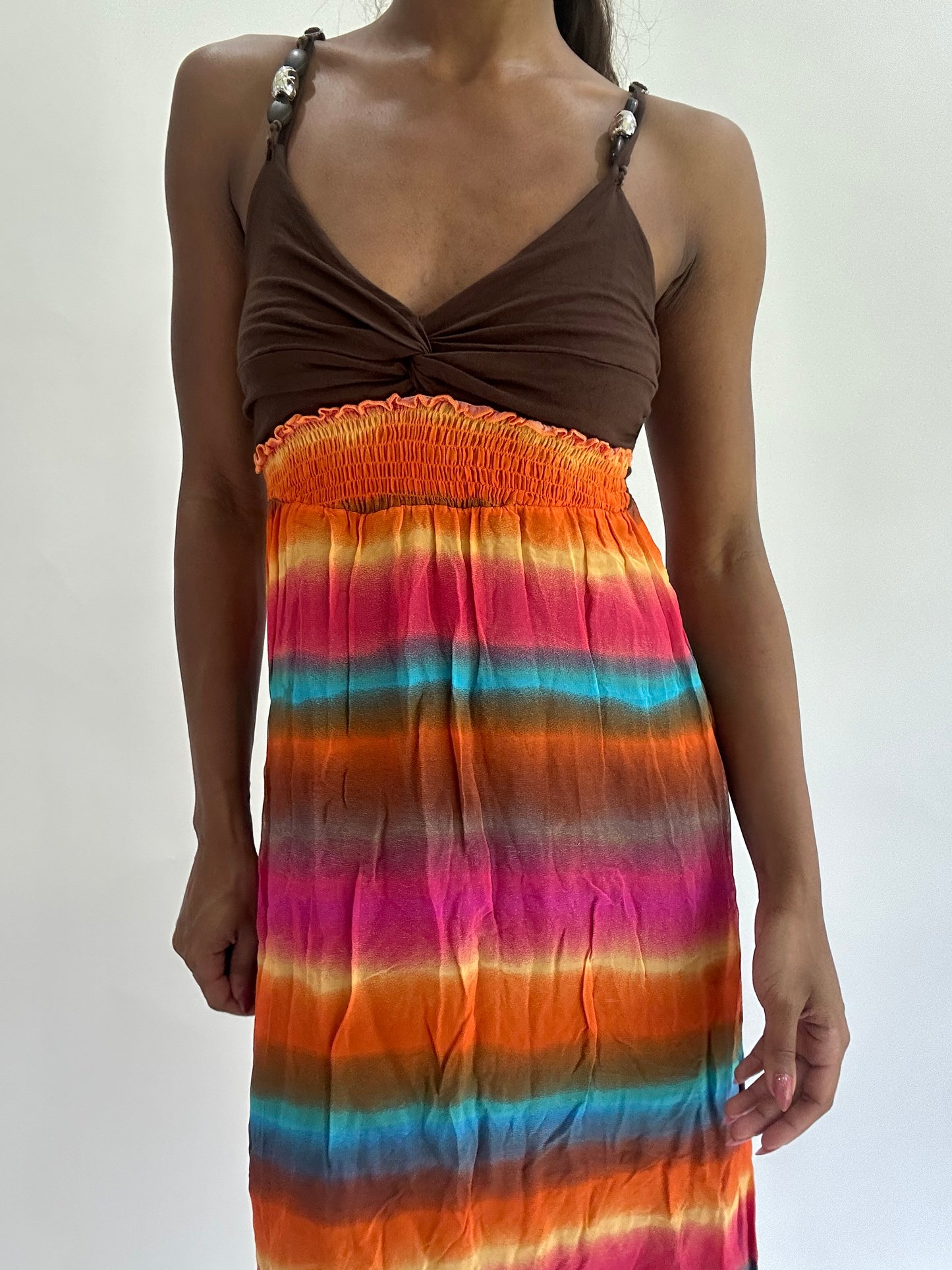 colourmaxxing drop | small brown striped maxi dress