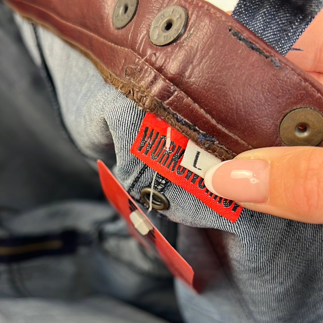 TAYLOR SWIFT DROP | large dark wash denim jeans with folded up ankles and brown waist band