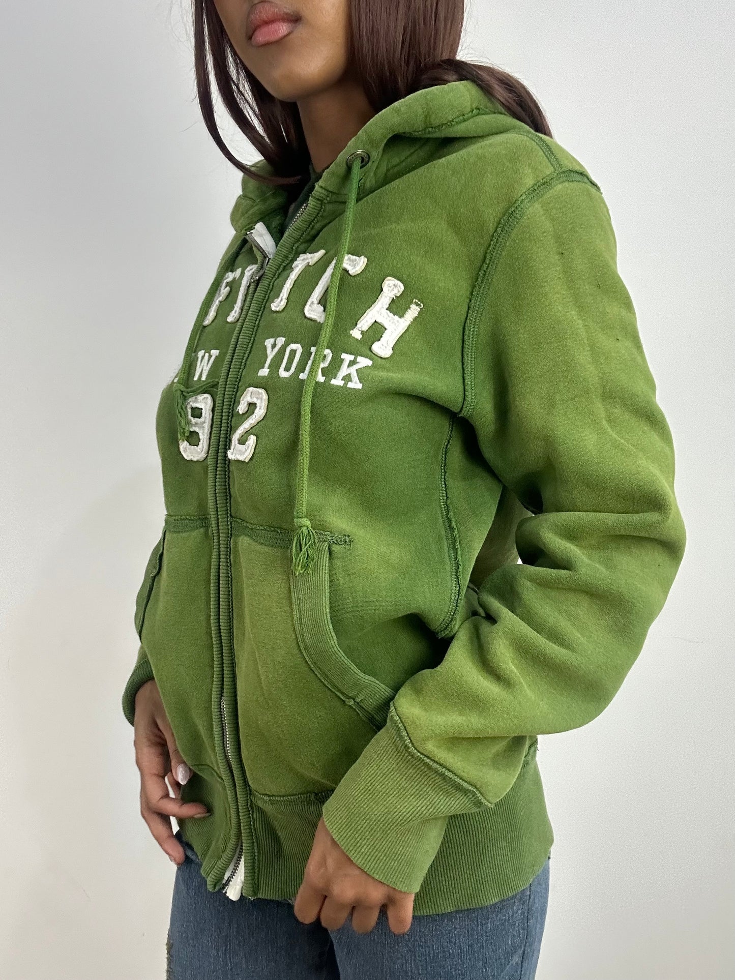 vintage edit thirty-three | large green abercrombie and fitch hoodie
