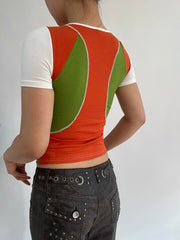 ‼️ | small white orange green splicing t-shirt top