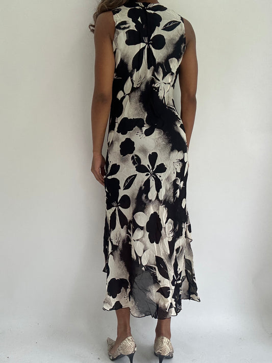 wedding guest drop | small white and black mesh overlay midi dress