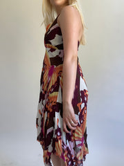 Y2K| small/medium burgundy patterned midi dress