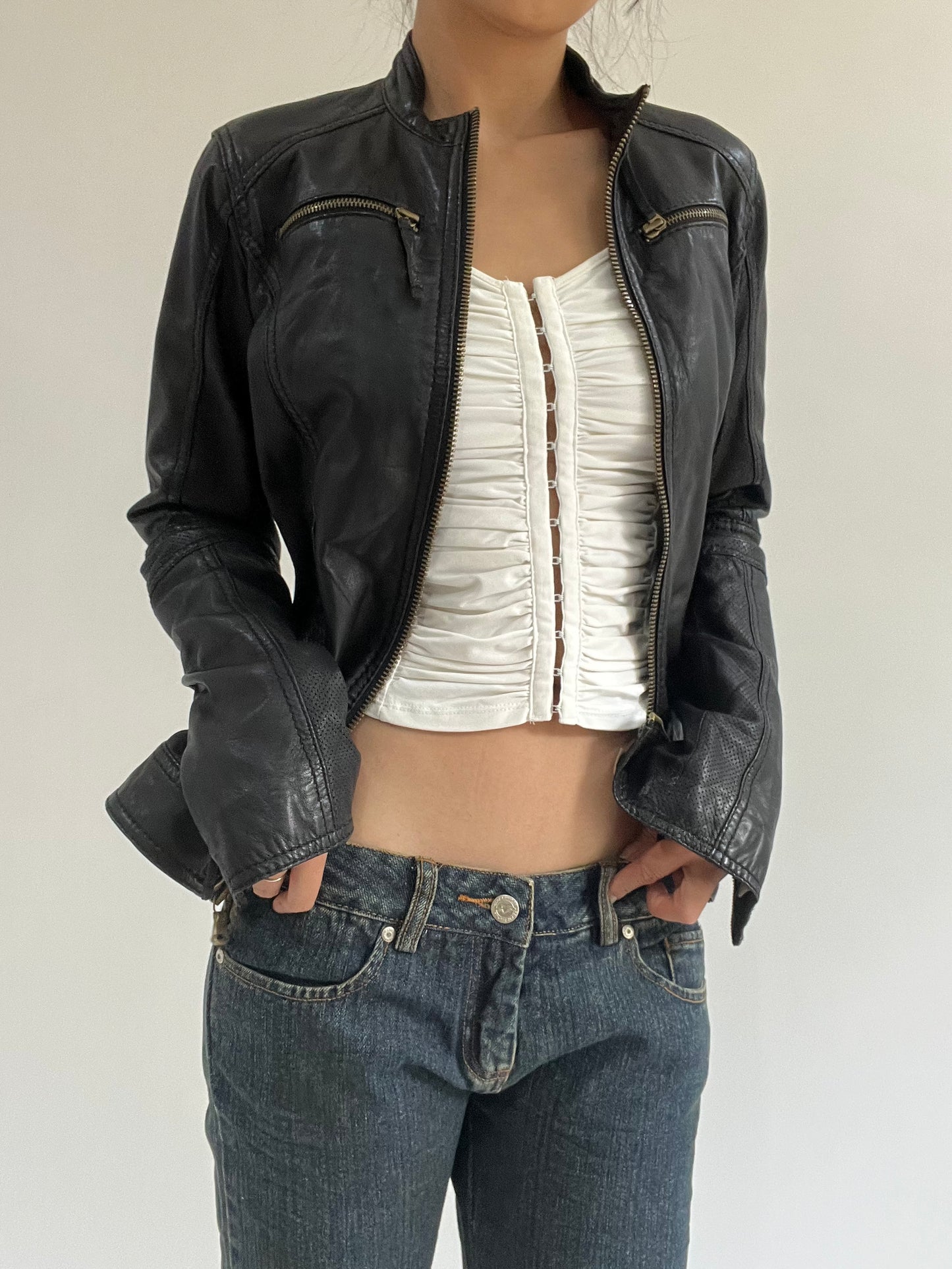 autumn picks | small black zip up leather jacket
