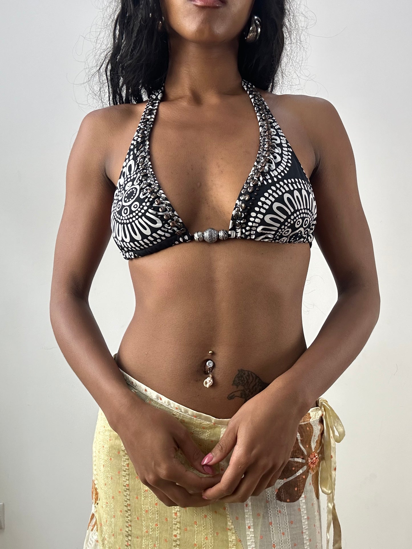 vintage edit: festival | small brown and white patterned bikini set