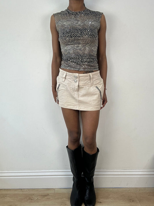 vintage edit eighteen | medium beige mini skirt with oversized zips