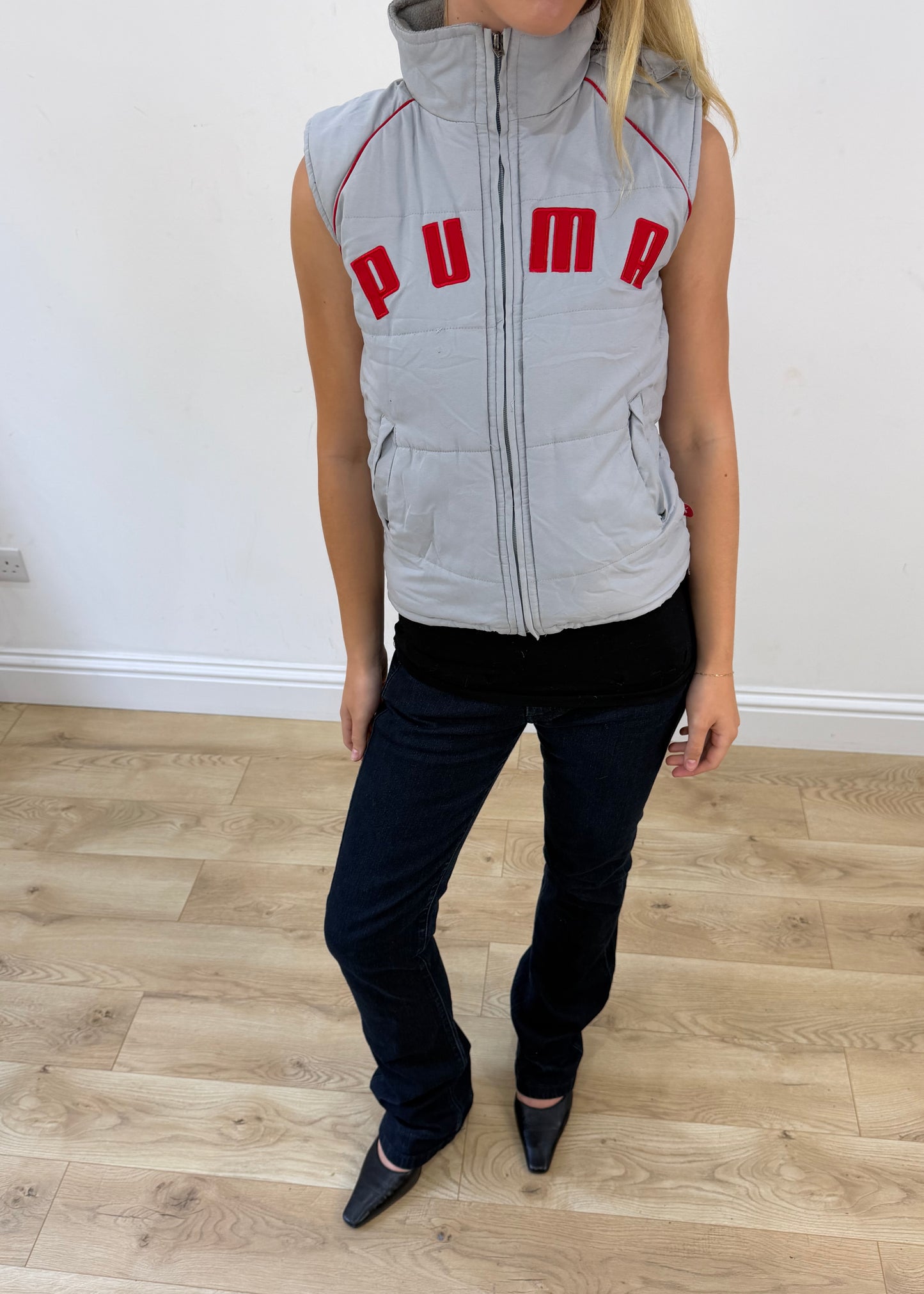 small grey puma puffer gilet