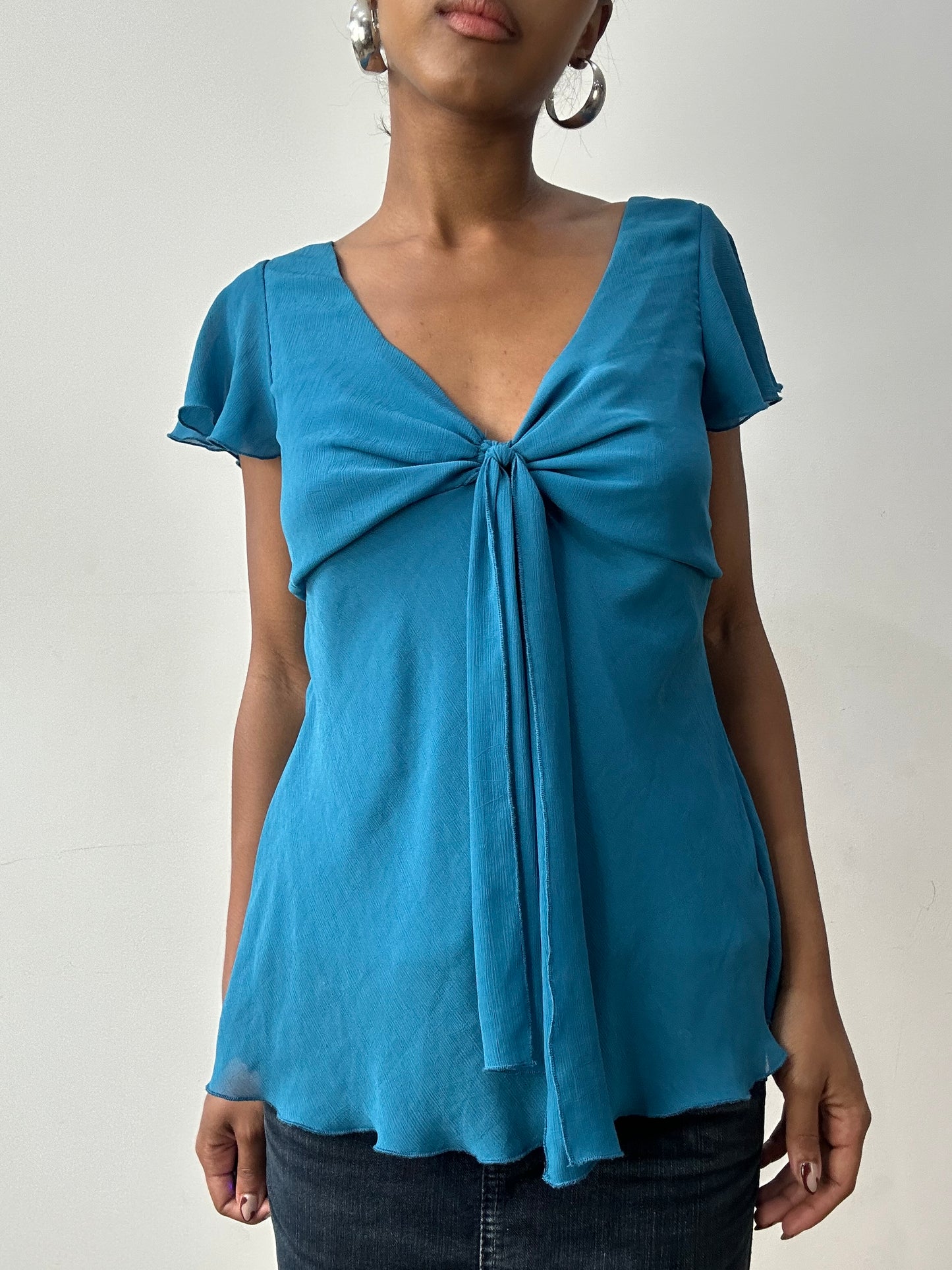 midsummer edit | medium/large blue flowy short sleeve top