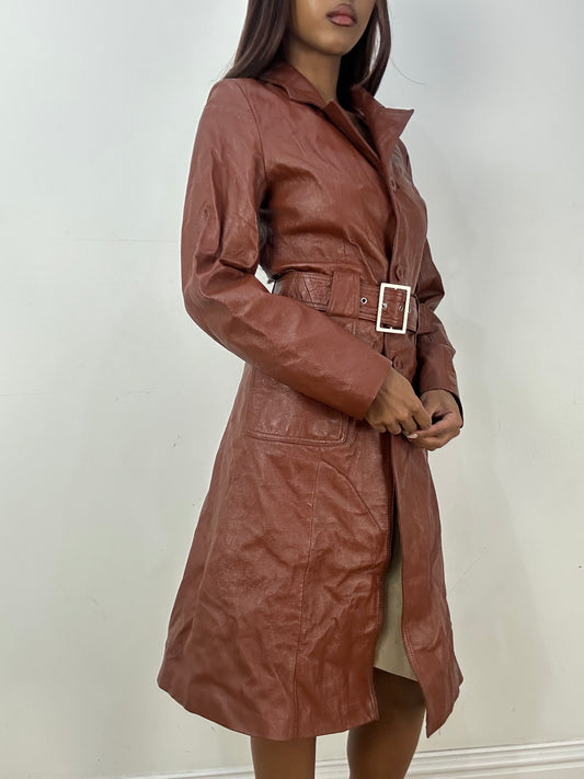 vintage edit thirty-three | small brown leather trenchcoat jacket