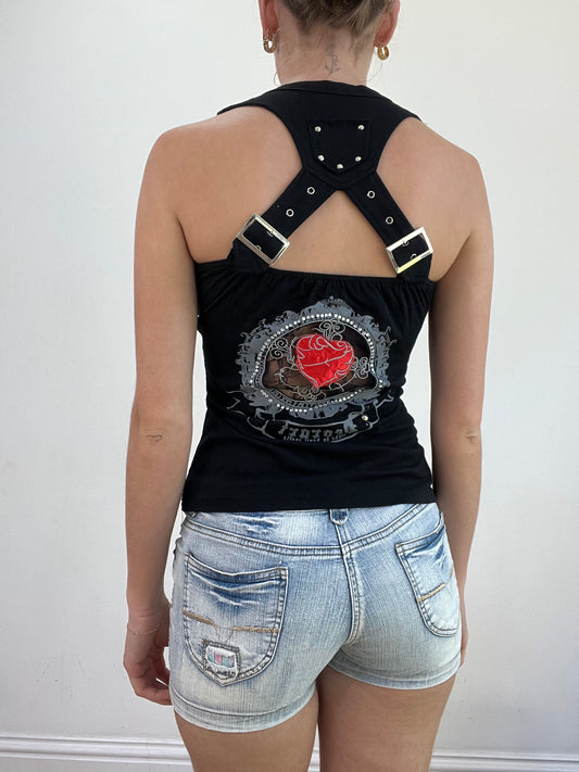 💻💚 miley cyrus edit | small black tank top with red heart graphic