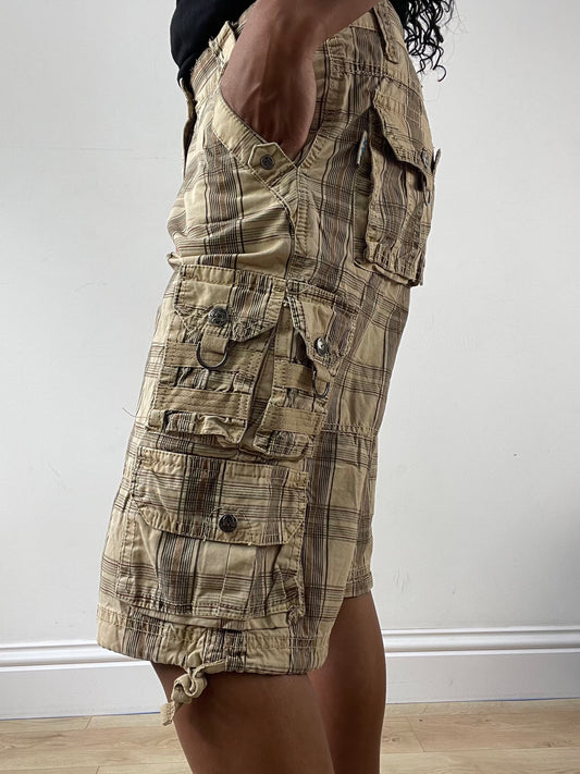 vintage edit: festival | medium light brown plaid cargo shorts with pocket details