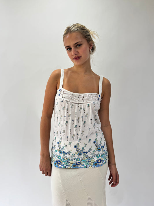french summer drop | small white only floral cami top