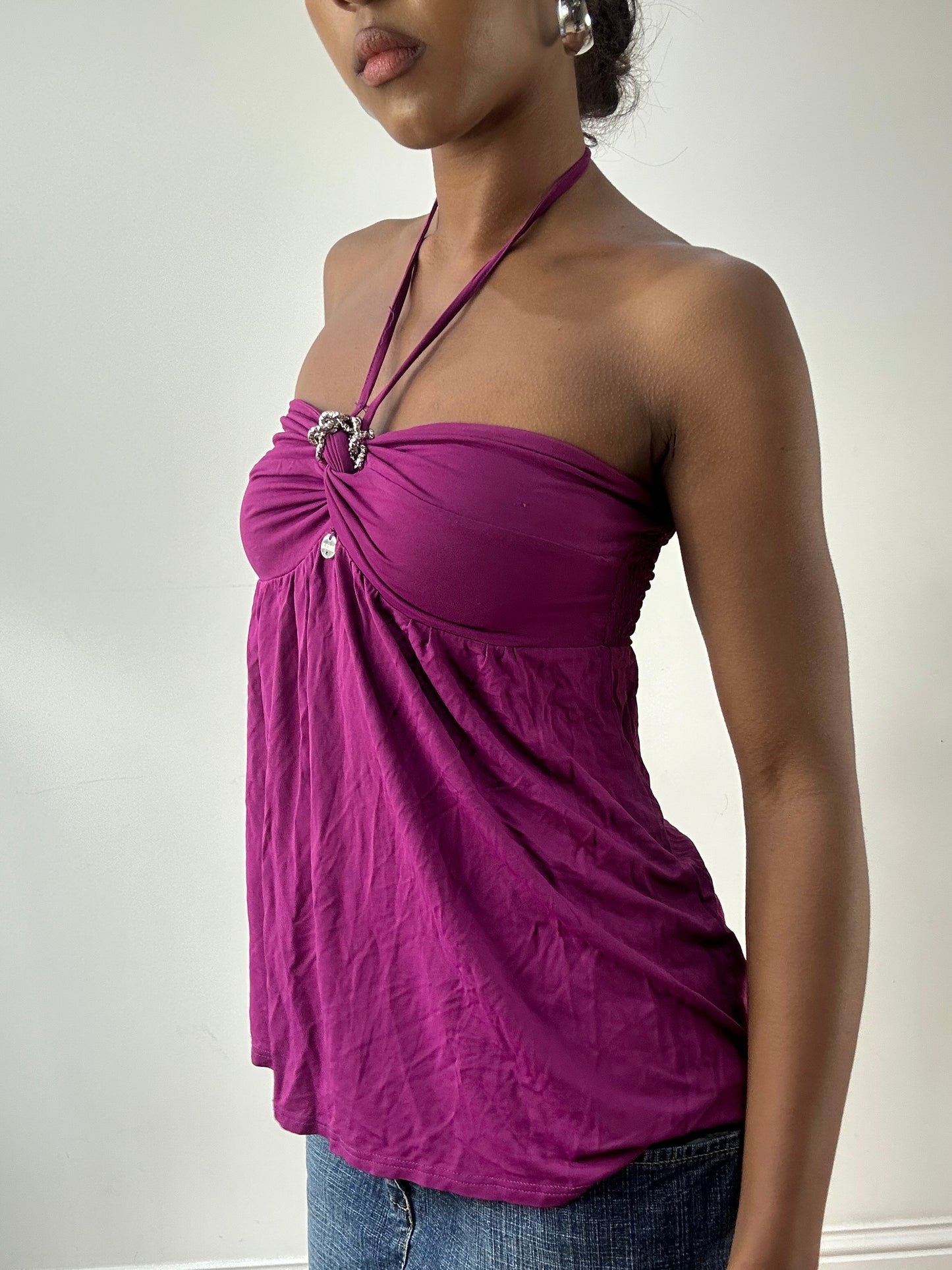 LFW edit | small purple bandeau halterneck top