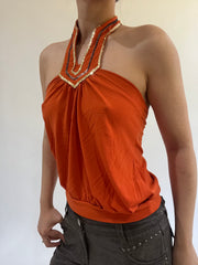 ‼️ | small orange sequin halterneck top