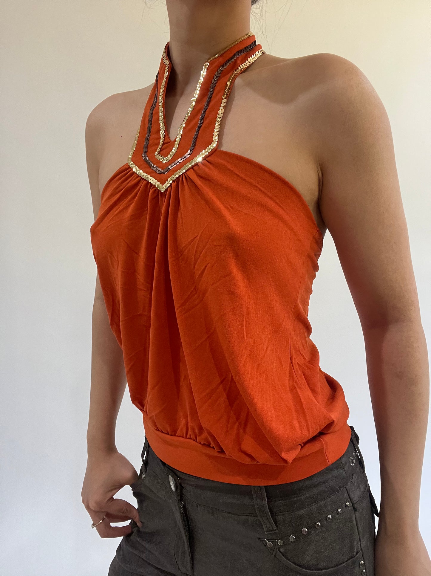‼️ | small orange sequin halterneck top