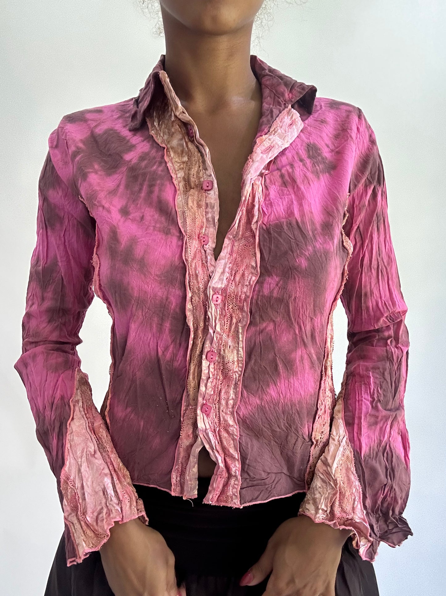 ‼️olivia rodrigo drop | small/medium pink and purple button up long sleeve top