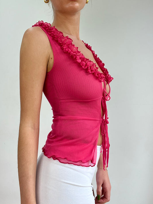 #336 SAMPLE SALE | small pink mesh front tie top