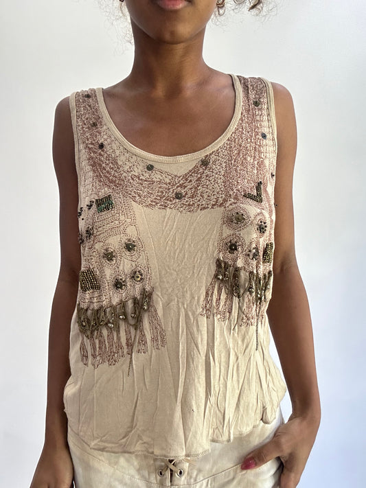 olivia rodrigo drop | small beige studded tank top