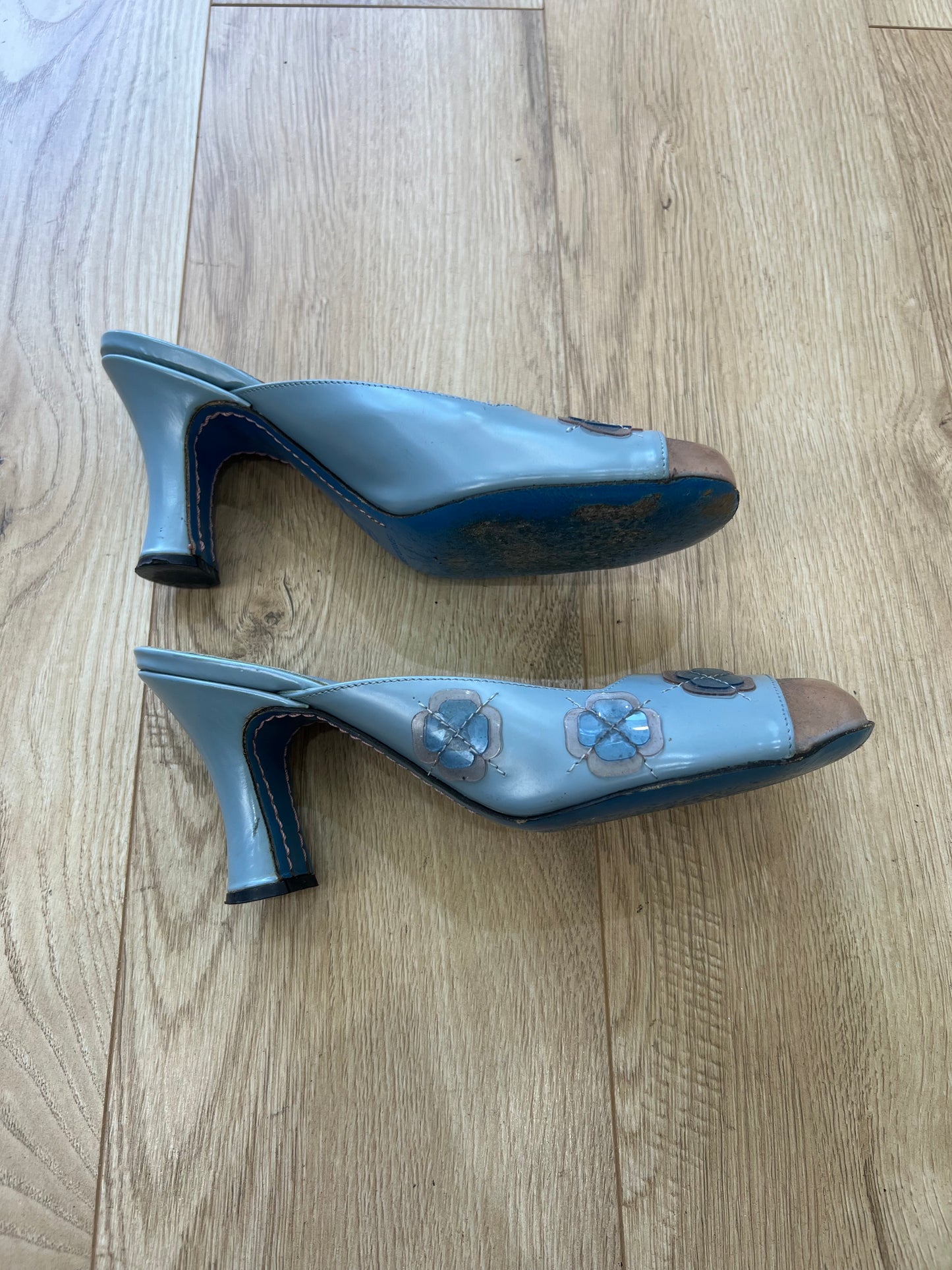 vintage edit twenty | uk 5 baby blue clear toe floral heels