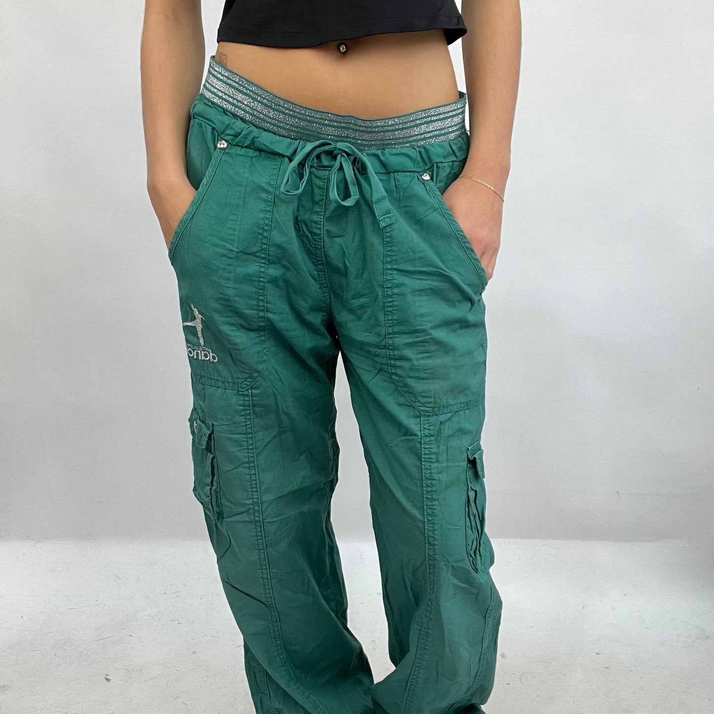 CARRIE BRADSHAW DROP | small turquoise cargo trousers with silver waist band