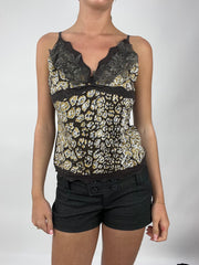 💻 TAYLOR SWIFT DROP | medium brown and green floral print vest with lace trim