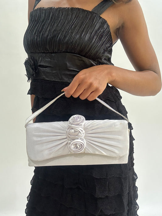 wedding guest drop | white clutch handbag with floral details