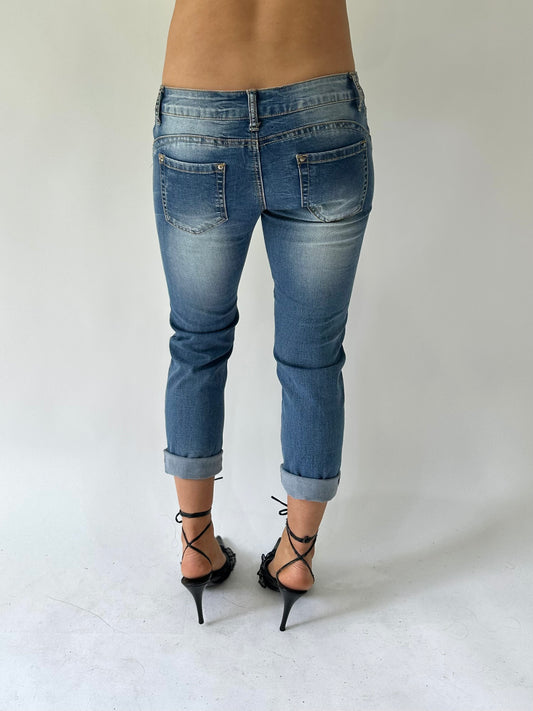 sailor drop | small blue denim cropped capri style jeans