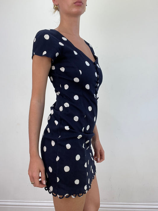vintage edit: wedding guest | small navy mini dress with white polka dots