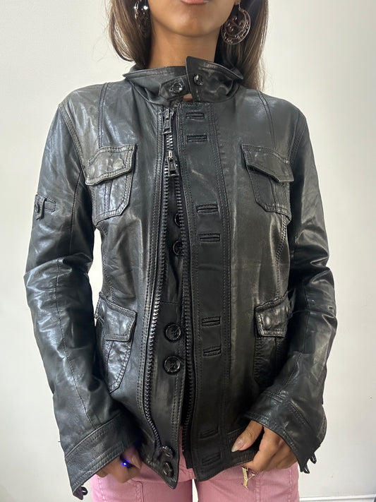 2016 edit | small/medium black leather dual zip jacket