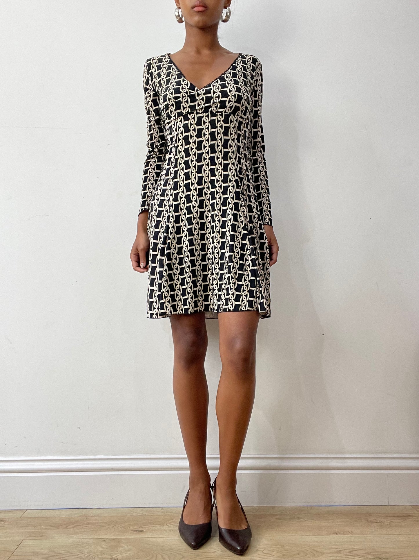 midsummer edit | small black and cream long sleeve mini dress