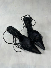 ⭐️ vintage edit: halloween | UK4 black tie up slingback heels with lace details