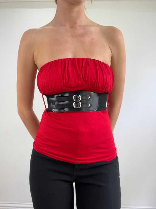 vintage edit twenty-four | small red bandeau with black belt detail