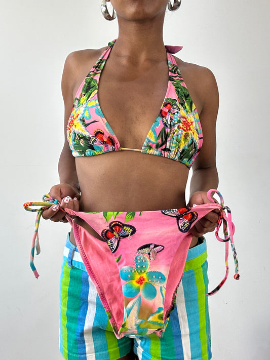 vintage edit twenty-seven | medium pink butterfly bikini set with beading and sequins