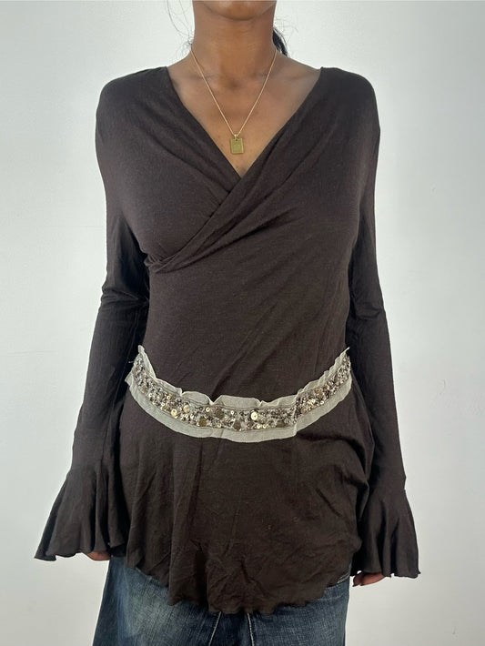 vintage edit eighteen | small brown sequin long sleeve top