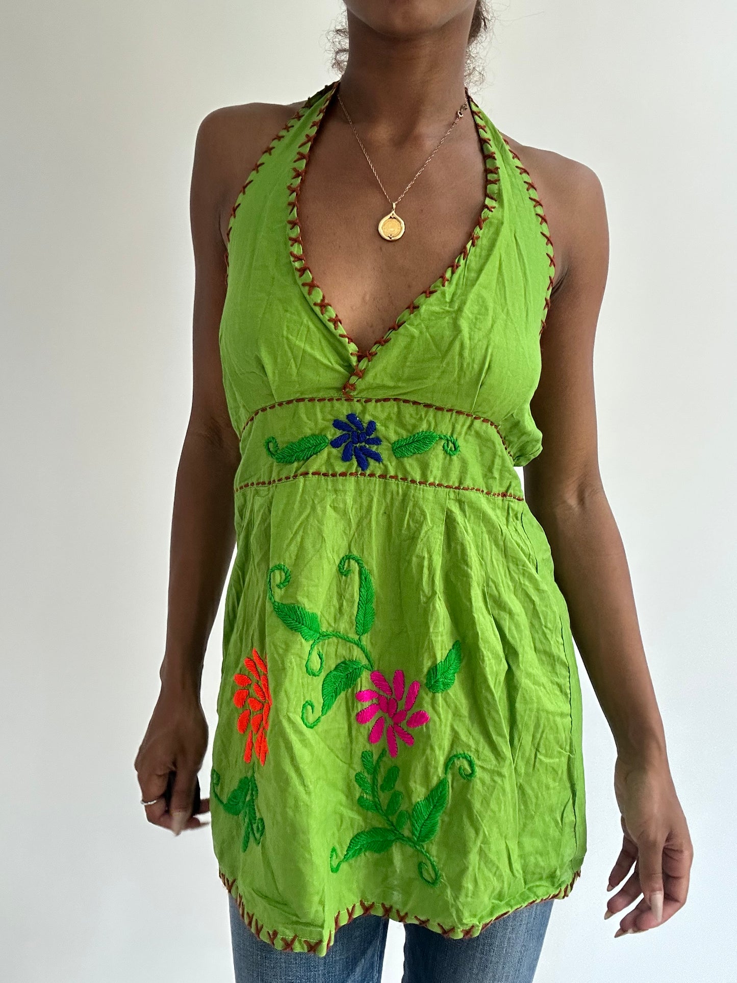 BEST PICKS | small green halterneck embroidered top
