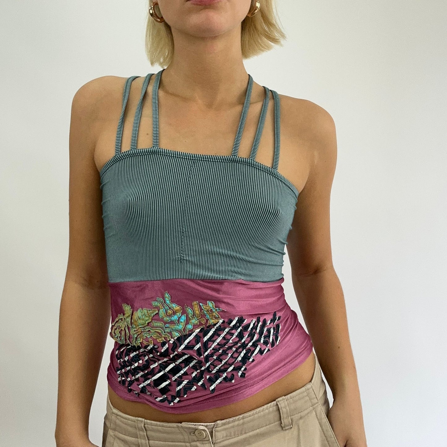 BEST PICKS | small grey/purple save the queen graphic cami with triple strap detail